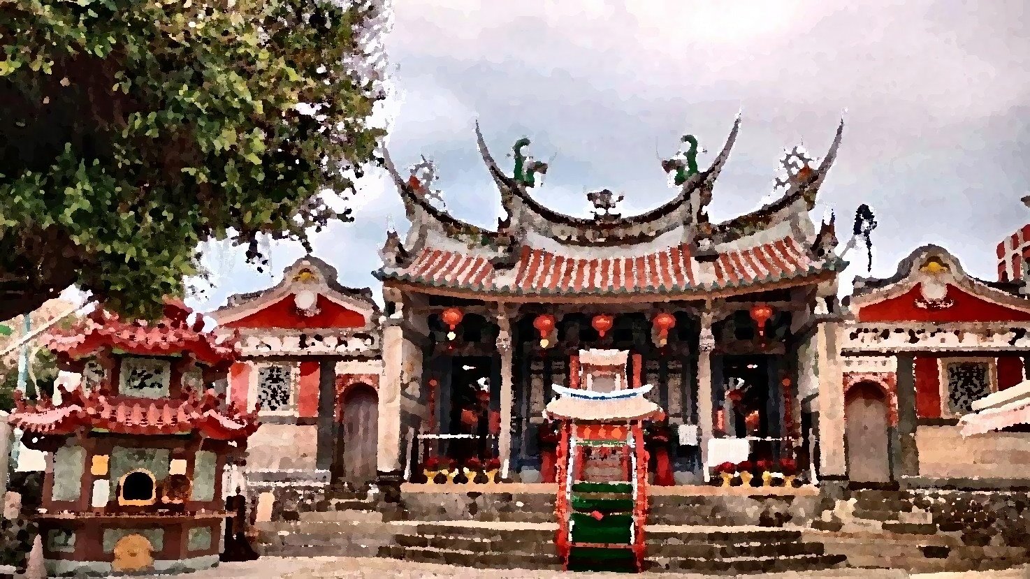 The main hall and swallowtail roofline of Penghu Tianhou Temple